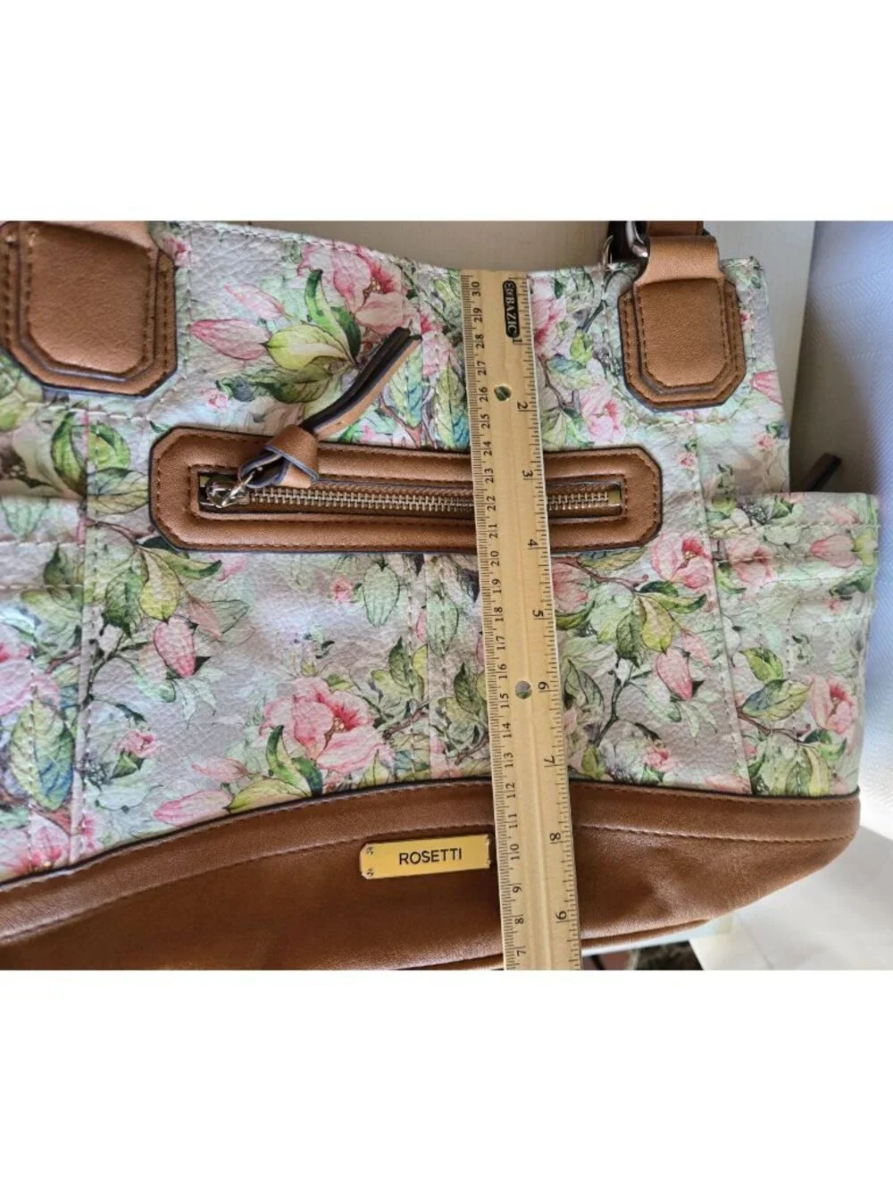 Rosetti Pink Floral Handbag Purse Bag 3 sections Pockets Inside, Sides and Front